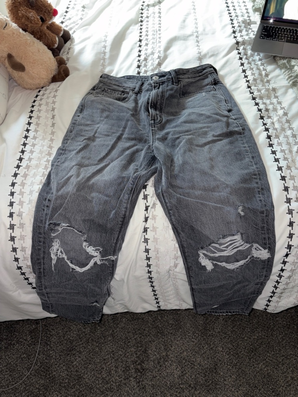 American Eagle Outfitters High-Rise Distressed Grey Jeans